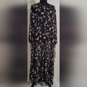 Madewell Black Sheer Floral Maxi Dress Size XL